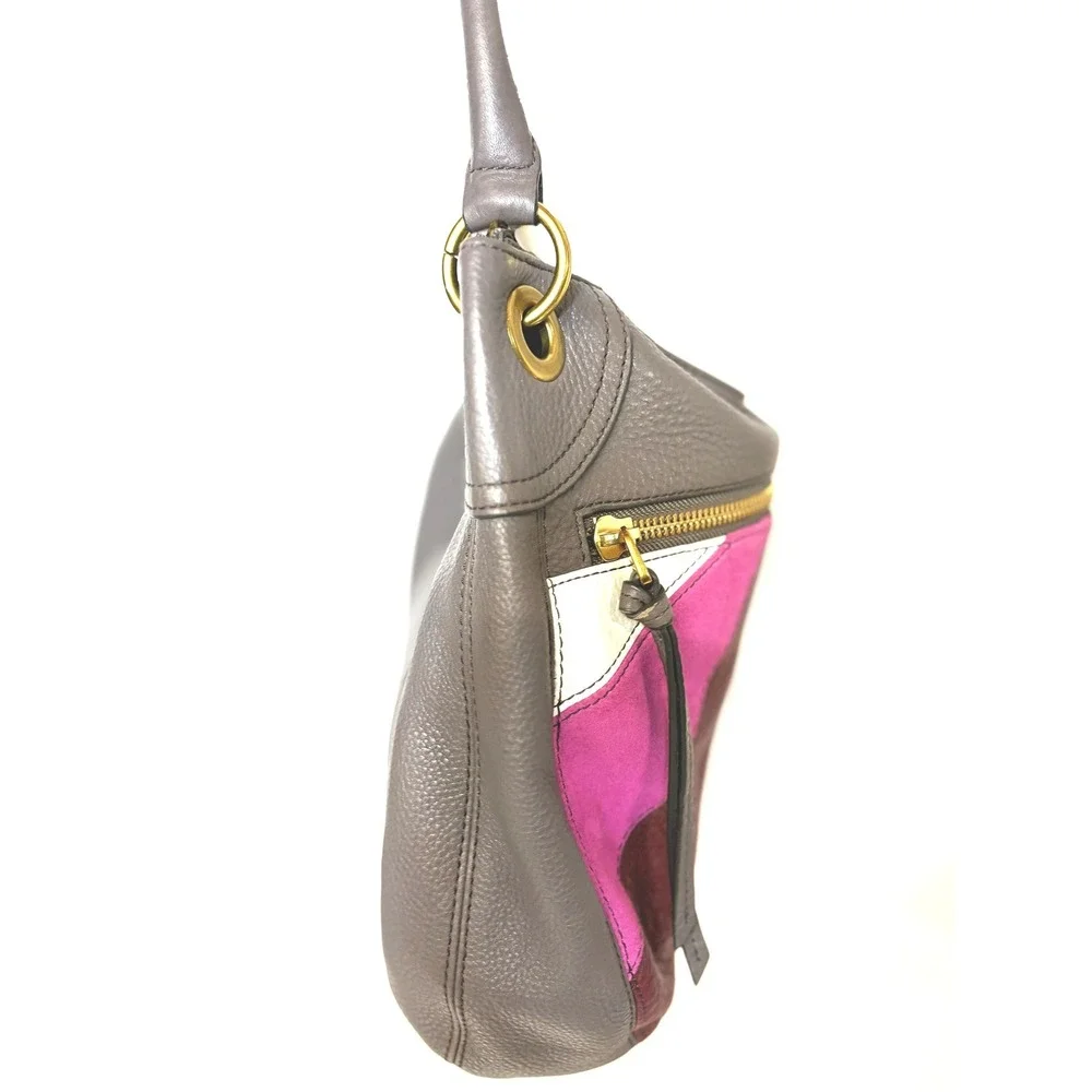 Fossil Karli Large Hobo Bag Pink Multi Leather Suede Colorblock SHB1169664